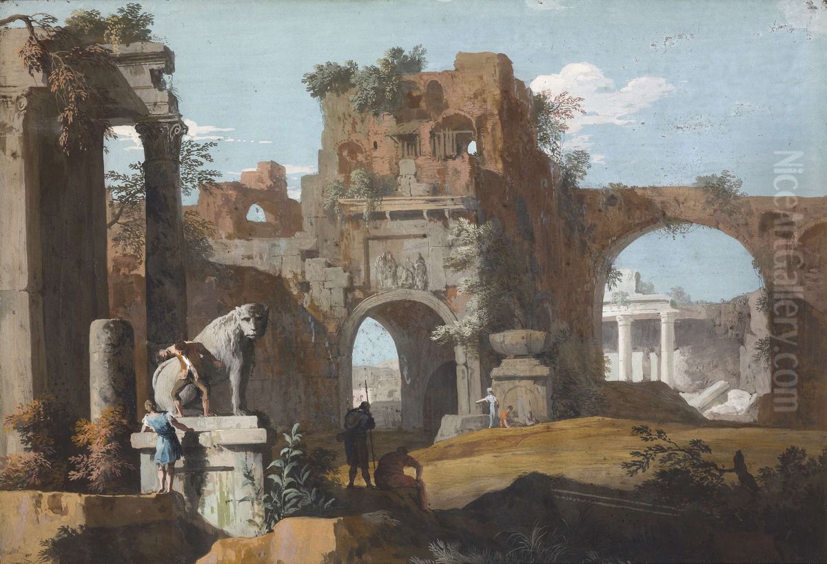A Classical Landscape with Ruins Oil Painting by Marco Ricci