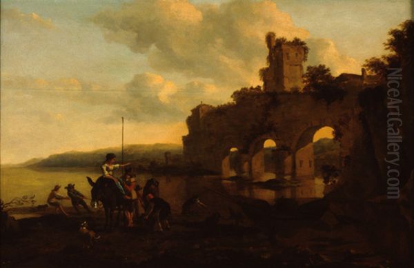 River Landscape Oil Painting by Nicolaes Pieterszoon Berchem