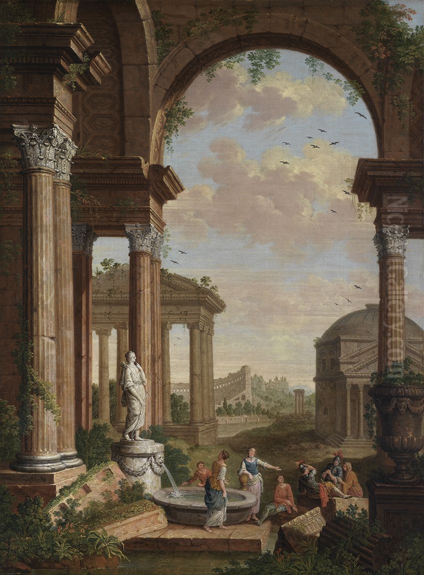 Landschap met Romeinse ruines Oil Painting by Paul de Cock