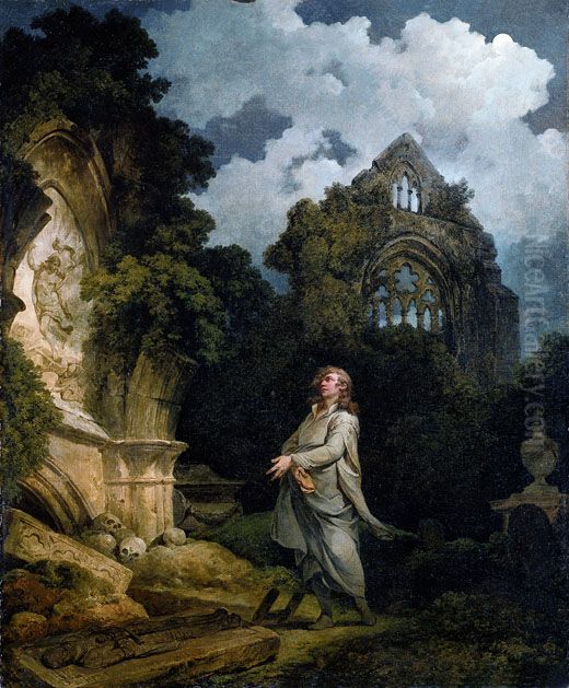 Visitor to a Moonlit Churchyard Oil Painting by Philip James de Loutherbourg