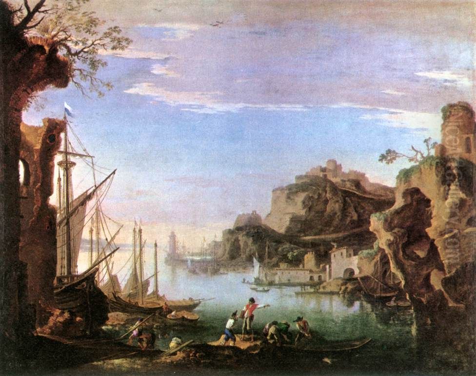 Harbour with Ruins Oil Painting by Salvator Rosa