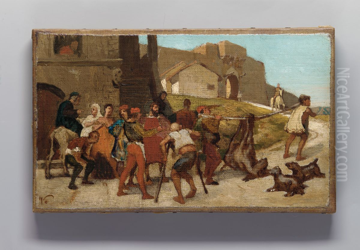 The Fable of the Miller, His Son, and the Donkey Oil Painting by Elihu Vedder