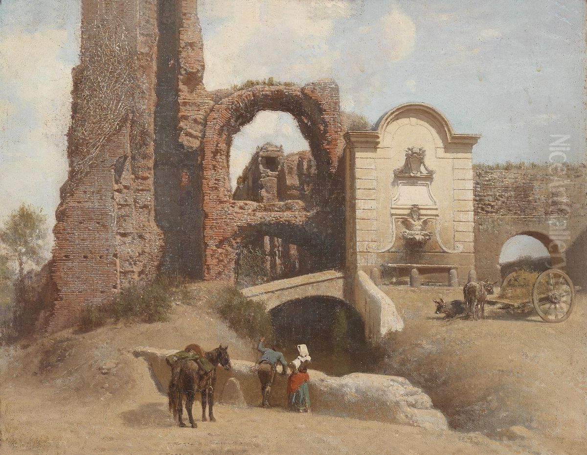 Roman Street Scene with Ruins Oil Painting by Thomas Fearnley