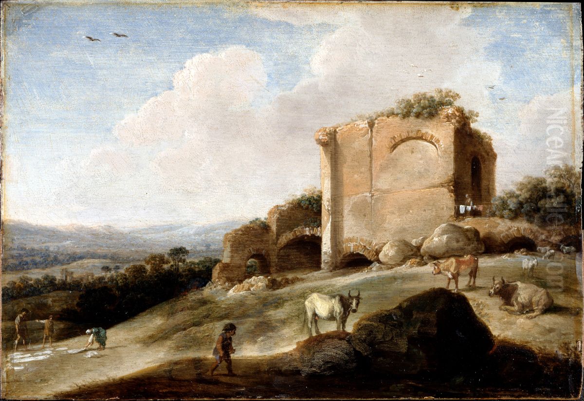 Landscape with a Roman Ruin Oil Painting by Charles Cornelisz. de Hooch