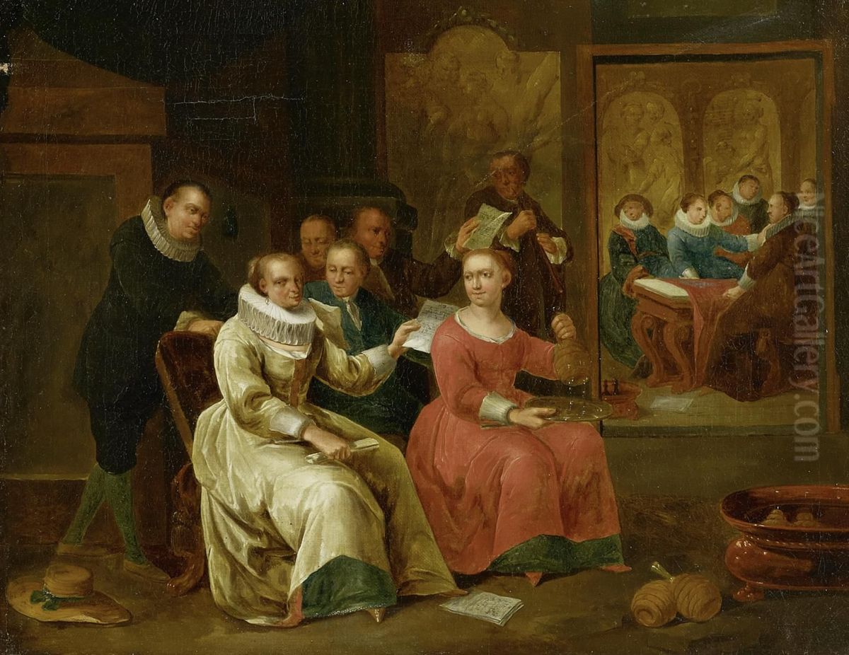 Musical scene. Oil Painting by unknown