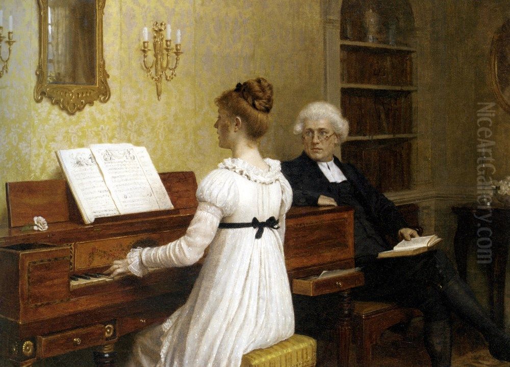 The Piano Lesson Oil Painting by Edmund Leighton