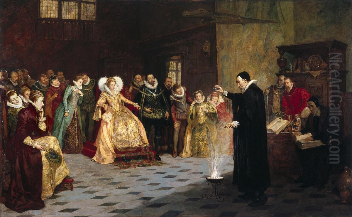 John Dee performing an experiment before Queen Elizabeth I. Oil Painting by Henry Gillard Glindoni