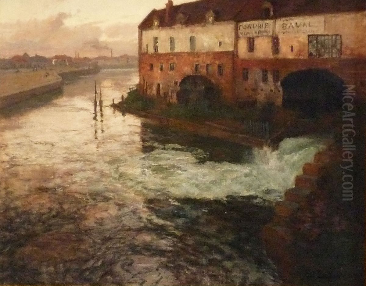 Vieille fabrique sur la Somme (soir) Oil Painting by Frits Thaulow