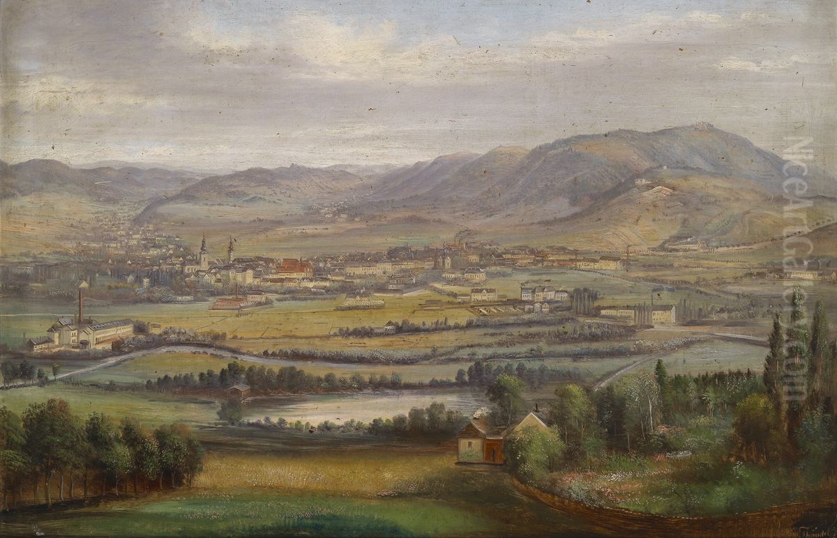 1-Niederosterreichische (?) Industrielandschaft Oil Painting by Carl Thondel
