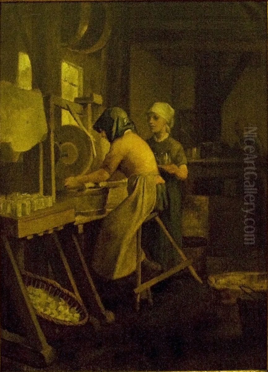 Arbeidsters in glasblazerij Oil Painting by Constantin Meunier