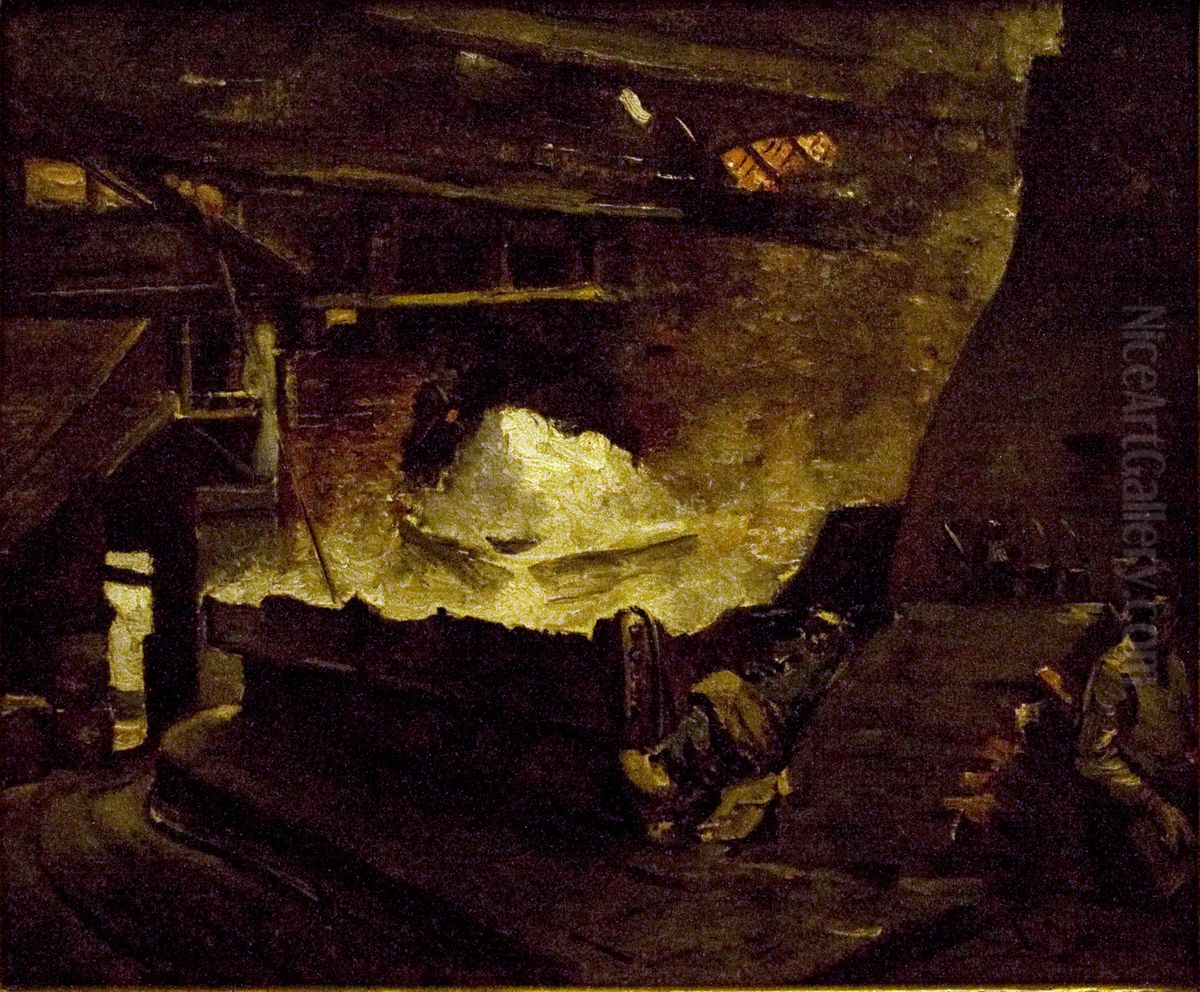 In a Salt Refinery at Rupelmonde Oil Painting by Constantin Meunier