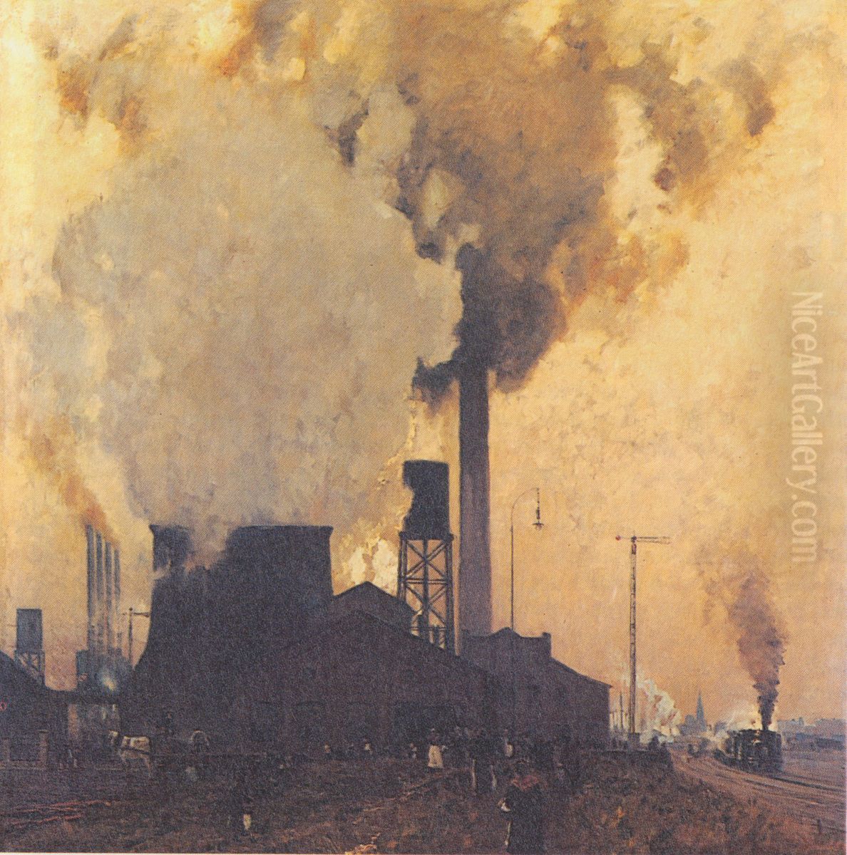 Hoesch Iron and Steel Plant Oil Painting by Eugen Bracht