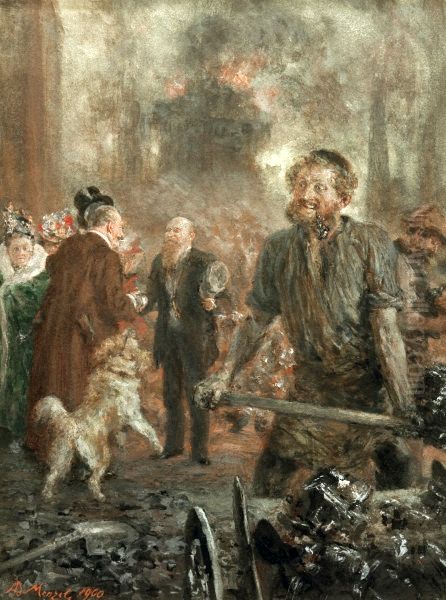 besuch im eisenwalzwerk Oil Painting by Adolph von Menzel