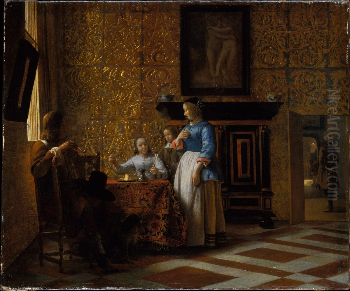 Leisure Time in an Elegant Setting Oil Painting by Pieter De Hooch