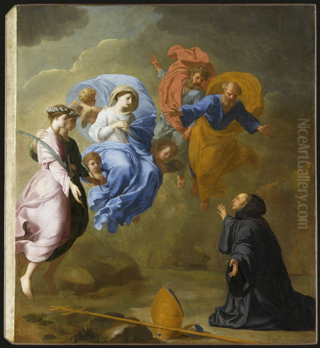 Apparition of the Virgin with Saint Agnes and Saint Thecla to Saint Martin Oil Painting by Eustache Le Sueur