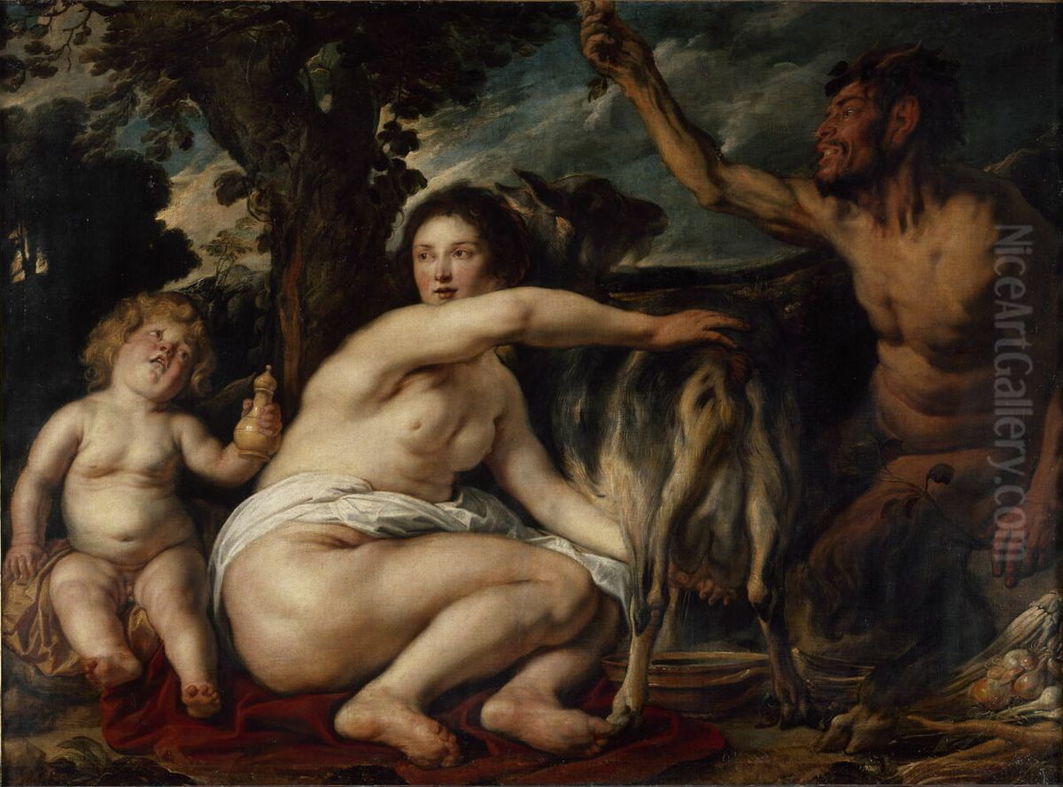 Jugend des Zeus (Die Ziege Amalthea ernahrt Zeus)English:The Childhood of Zeus Oil Painting by Jacob Jordaens