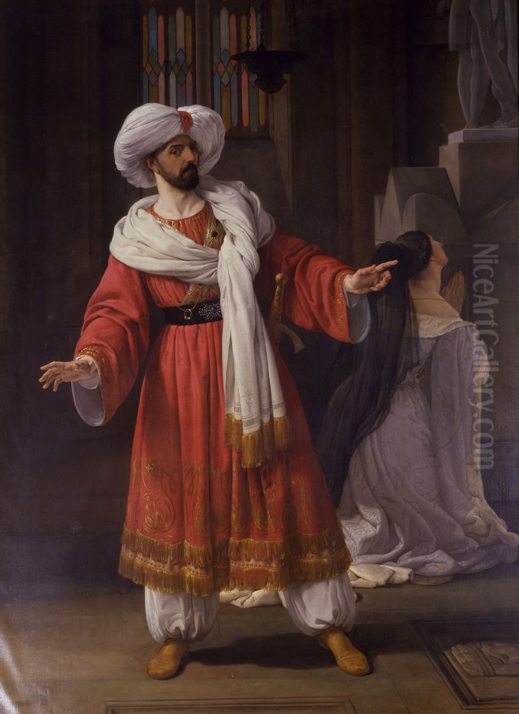 Portrait of Giovanni David as Alessandro in Pacini'sGli arabi nelle Gallie Oil Painting by Francesco Hayez