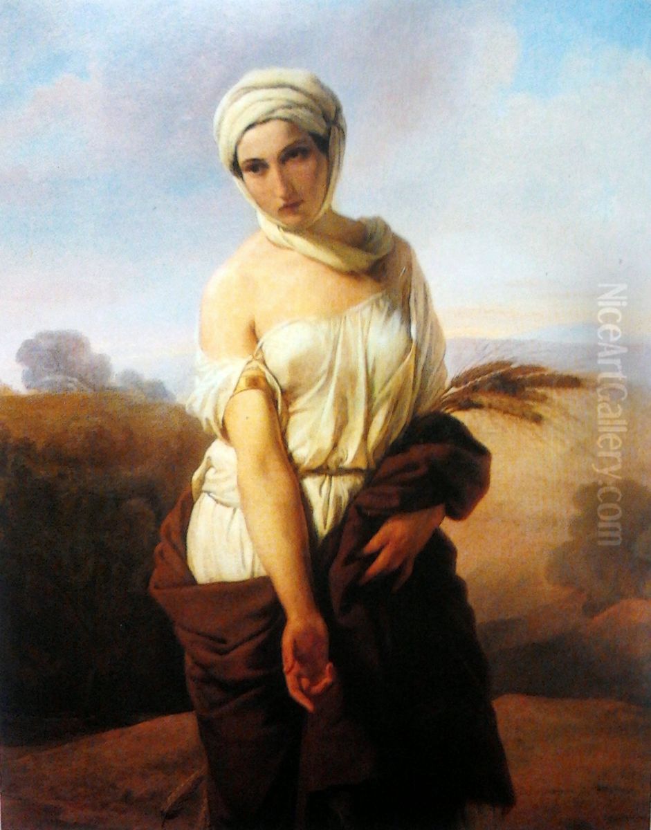 Portrait of a woman as Ruth. Oil Painting by Francesco Hayez