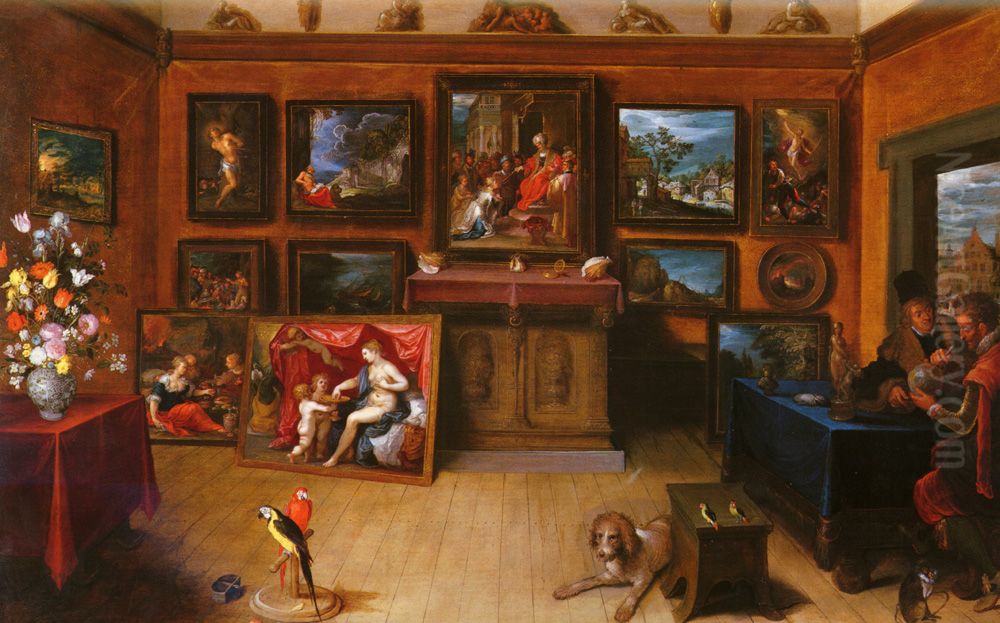 A Picture Gallery with a Man of Science Making Measurements Oil Painting by Frans Francken the Younger