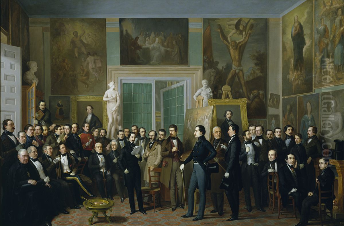 Meeting of Poets in the Artist's Studio Oil Painting by Antonio Maria Esquivel