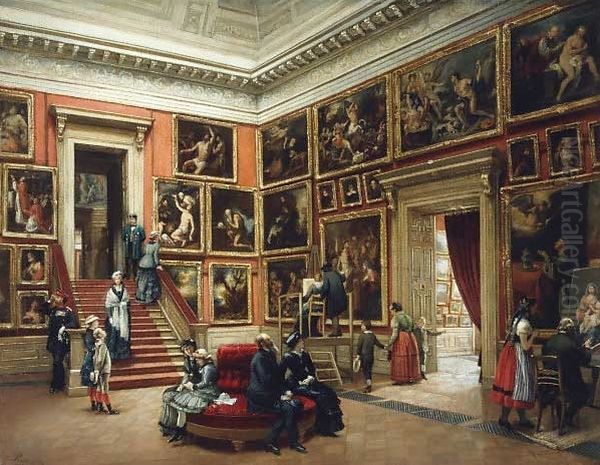 In der Dresdner Galerie Oil Painting by Karl Louis Preusser