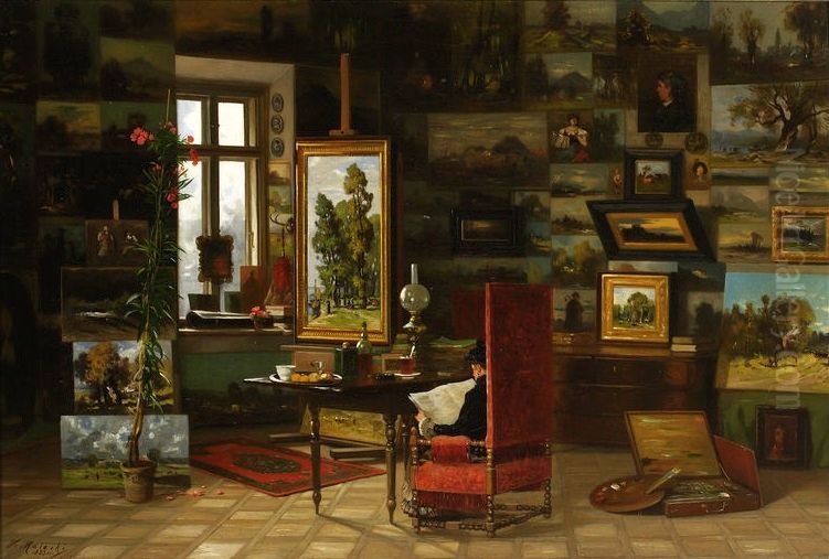 Studio interior Oil Painting by Wladyslaw Malecki