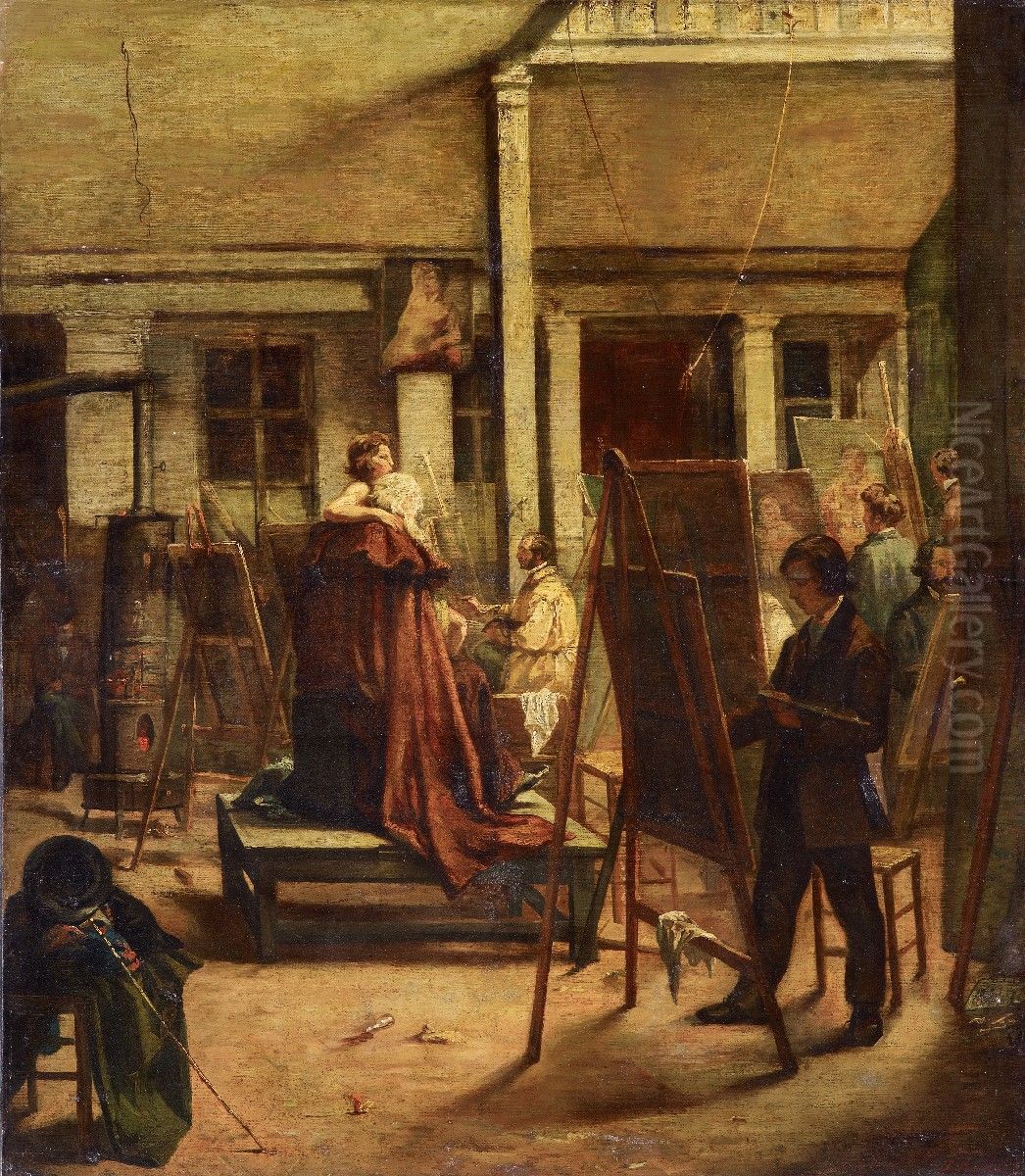 Die Malerklasse im Atelier Oil Painting by unknown
