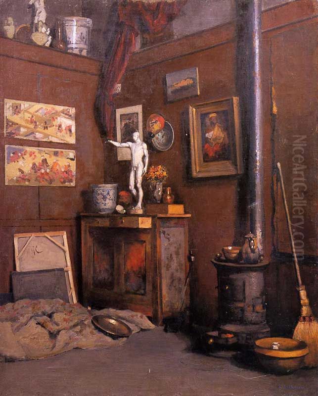 Interieur d'atelier au poele Oil Painting by Gustave Caillebotte