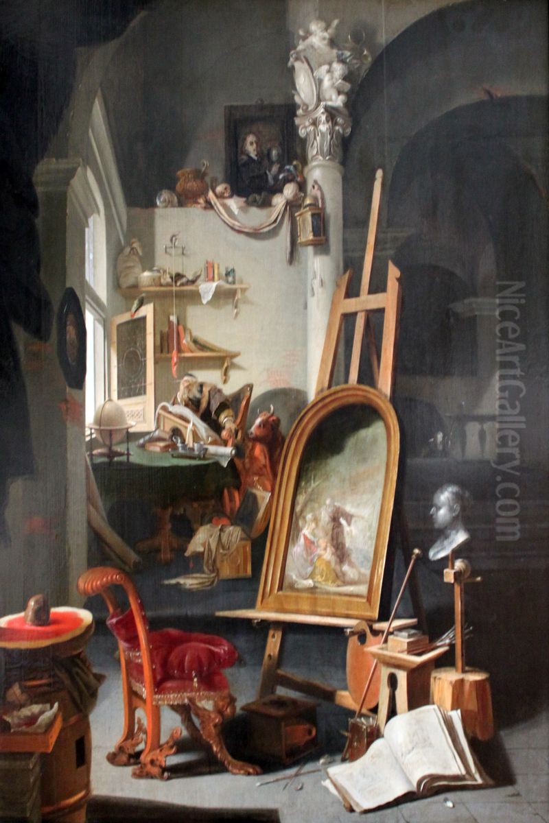 The workshop of St. Luke the Evangelist Oil Painting by Karel Slabbaert