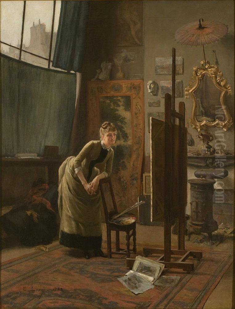 Admiratrice dans l'atelier Oil Painting by Edmond Leroy