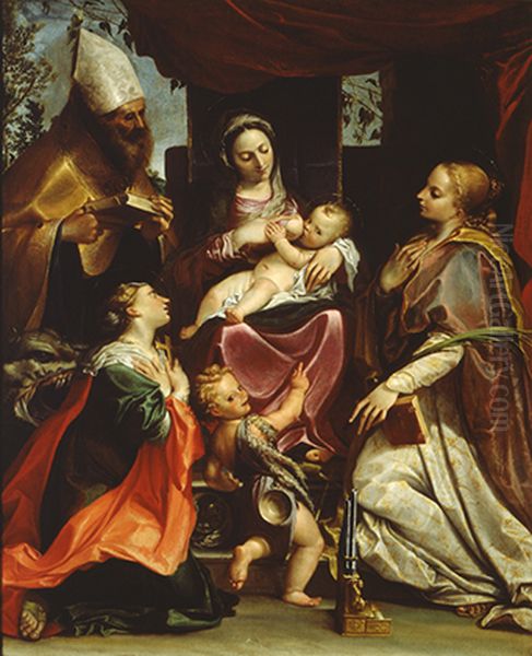Madonna and Child with Saints Oil Painting by Agostino Carracci