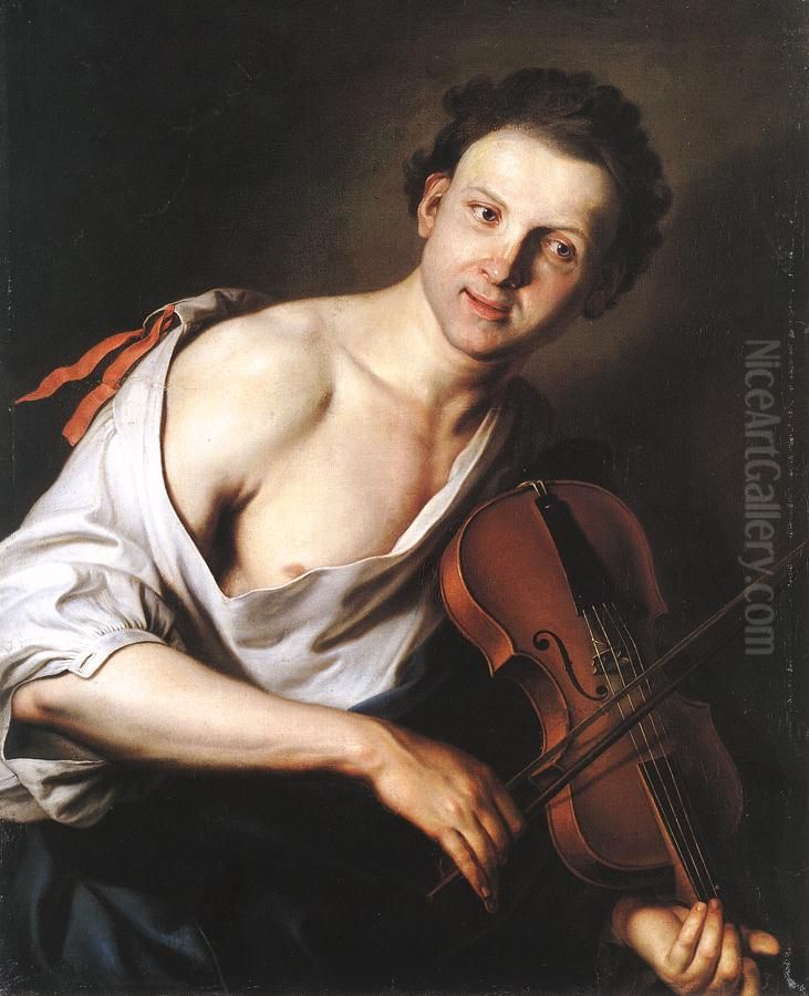 Young Man Playing the Violin (Portrait of the Painter Donauer?) Oil Painting by Jan Kupecky
