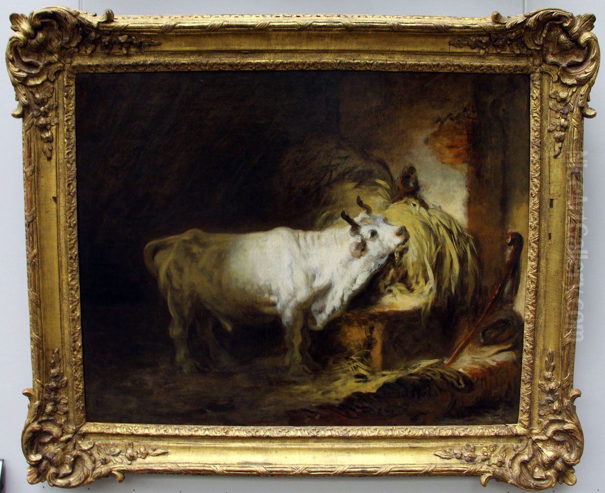 Le Taureau blanc a l'etable. Oil Painting by Jean-Honore Fragonard