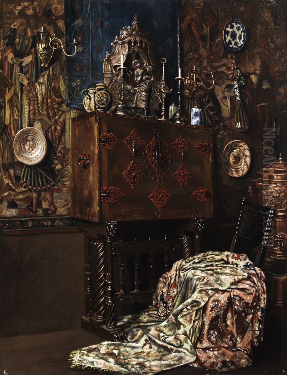 Interior of a cabinet of curiosities Oil Painting by Unidentified painter