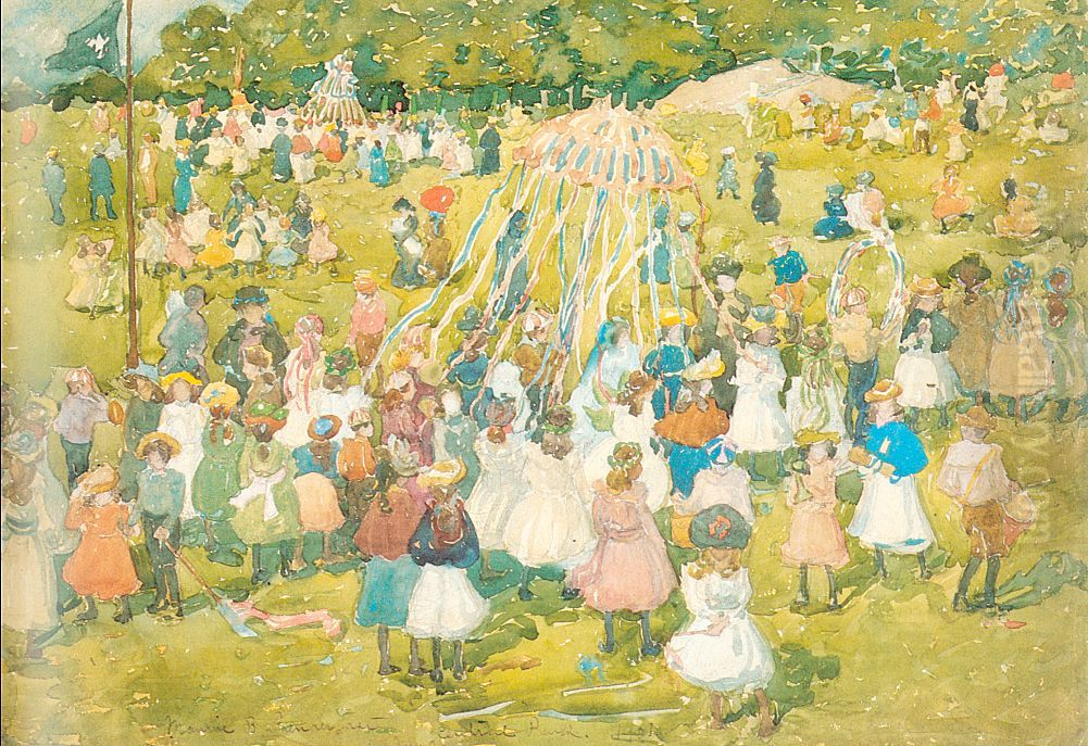 May Day Central Park Oil Painting by Maurice Prendergast