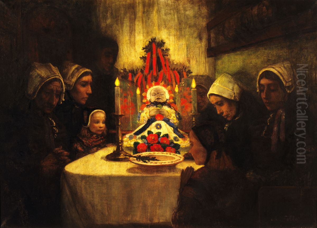 Ouessant People Mourning a Dead Child Oil Painting by Charles Cottet