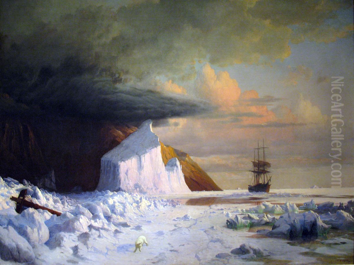 Boring Through the Pack in Melville Bay Oil Painting by William Bradford