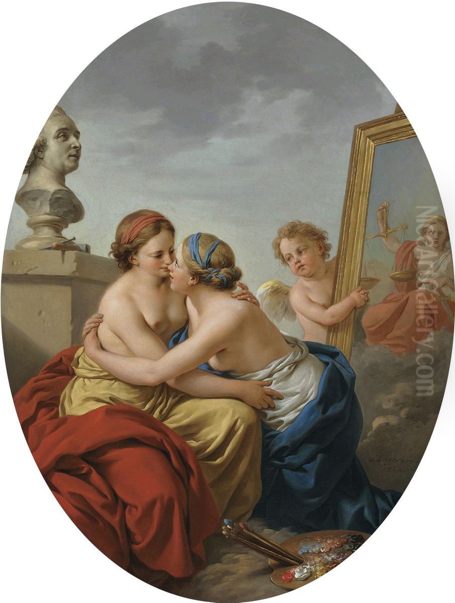 Die Union von Malerei und SkulpturEnglish:The Union of Painting and Sculpture Oil Painting by Louis-Jean-Francois Lagrenee
