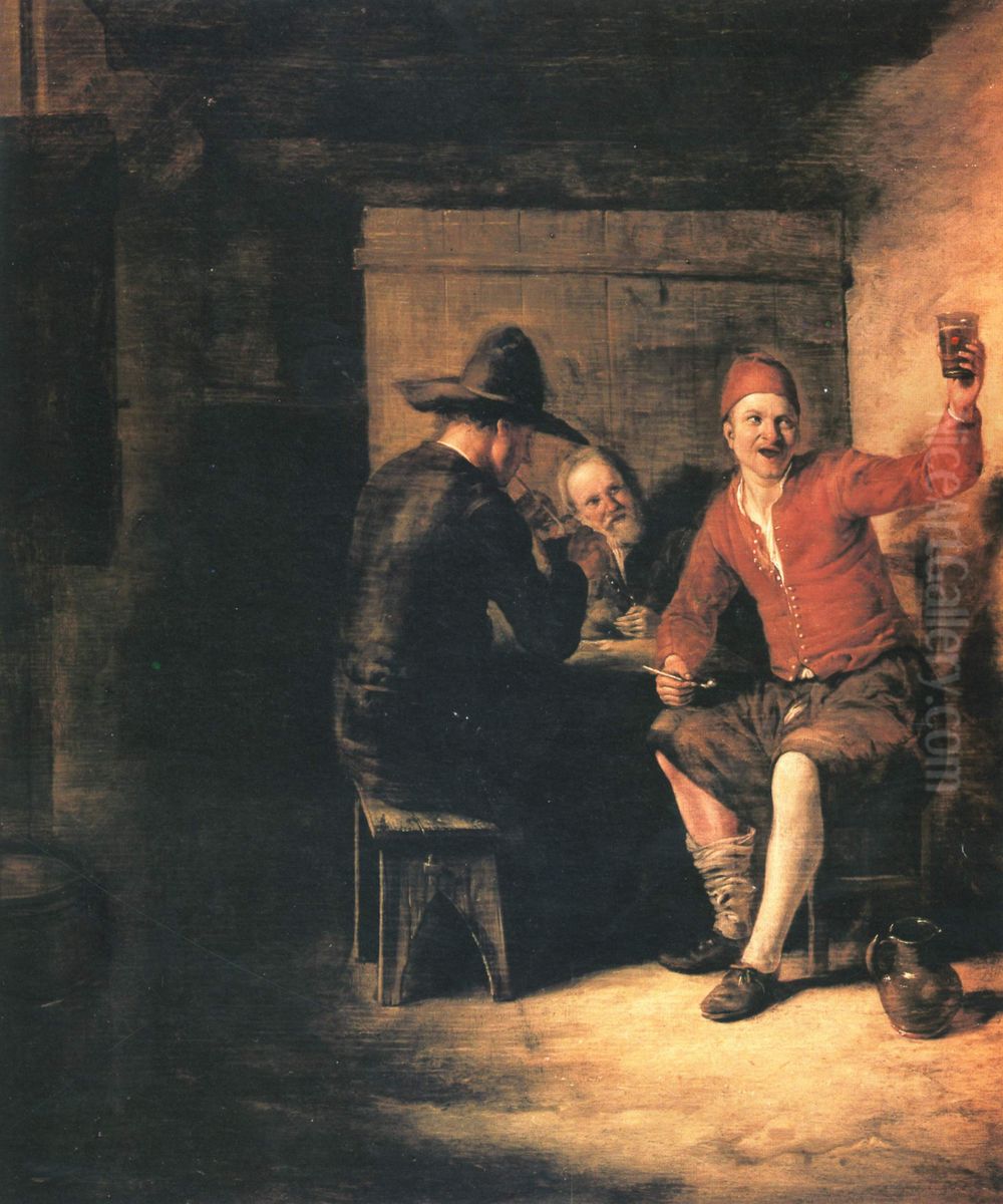 Three men in a tavern Oil Painting by Pieter De Hooch