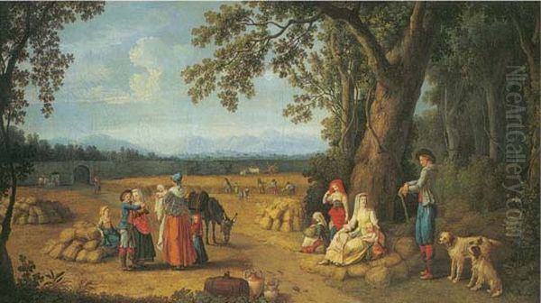 Carditello Harvest Oil Painting by Jacob Philipp Hackert