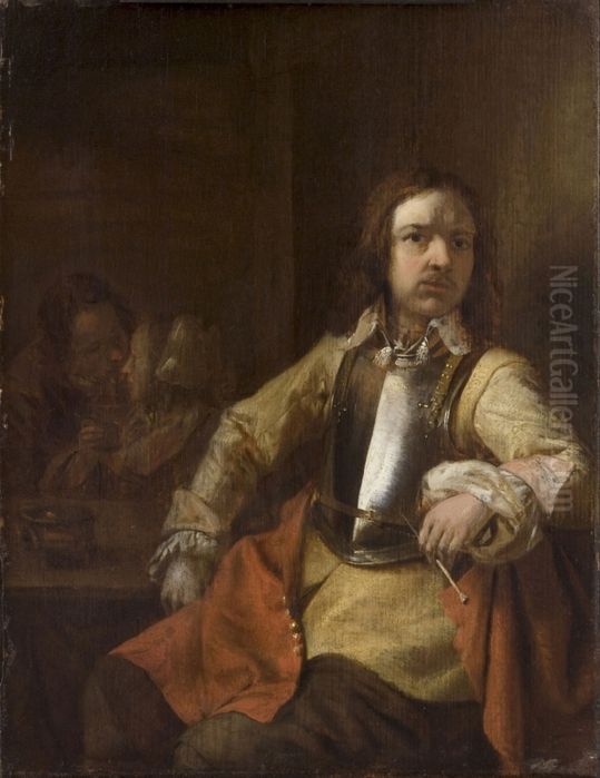 Soldier smoking a pipe Oil Painting by Pieter De Hooch