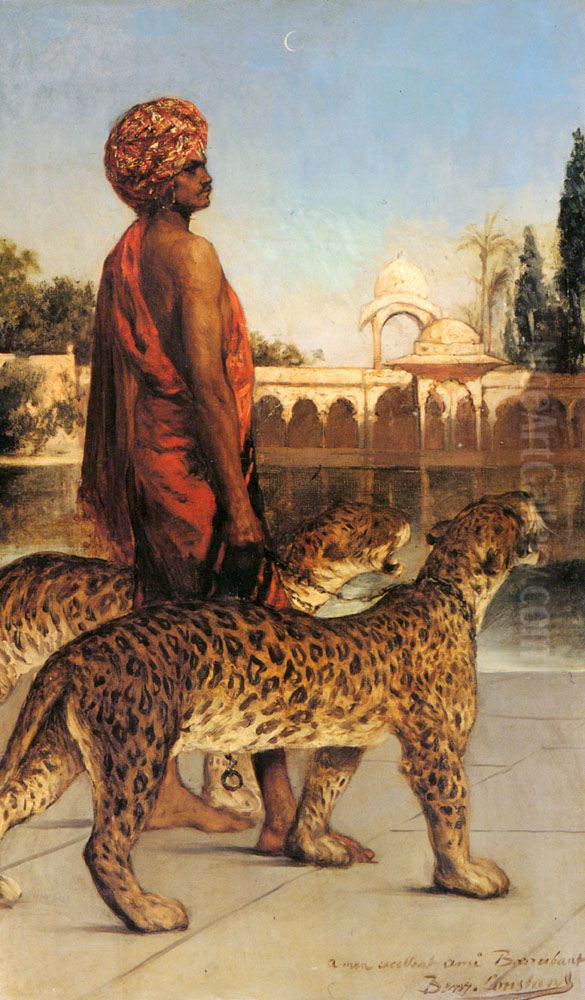 Palace Guard with Two Leopards Oil Painting by Jean-Joseph Benjamin-Constant
