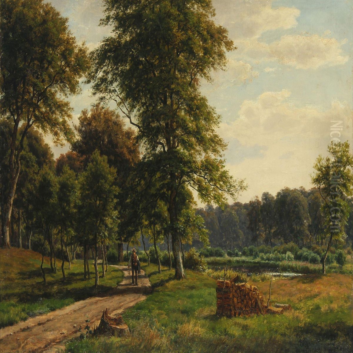 A Man Walking In The Woods Oil Painting by Carsten Henrichsen