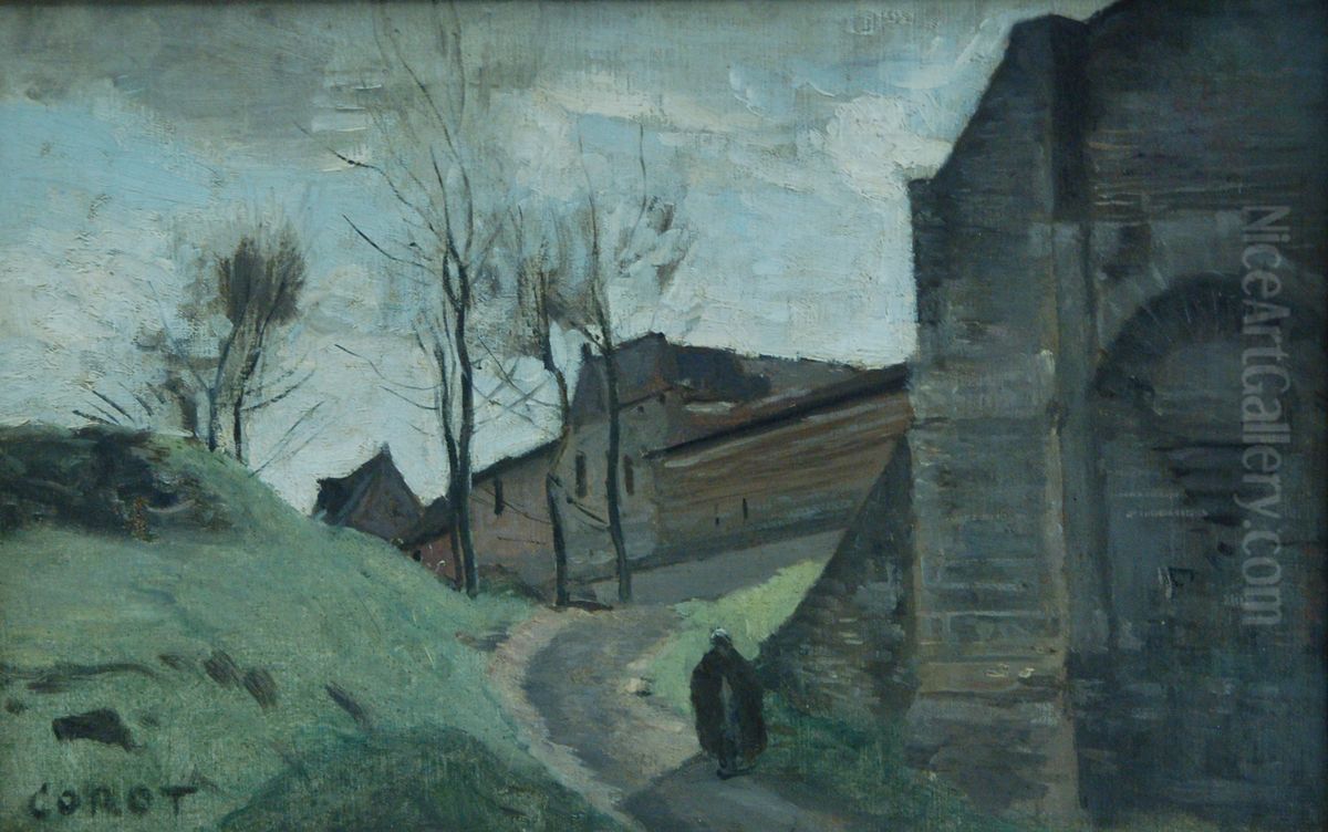 Les remparts d'Arras. Porte Saint-Michel. Oil Painting by Jean-Baptiste Camille Corot