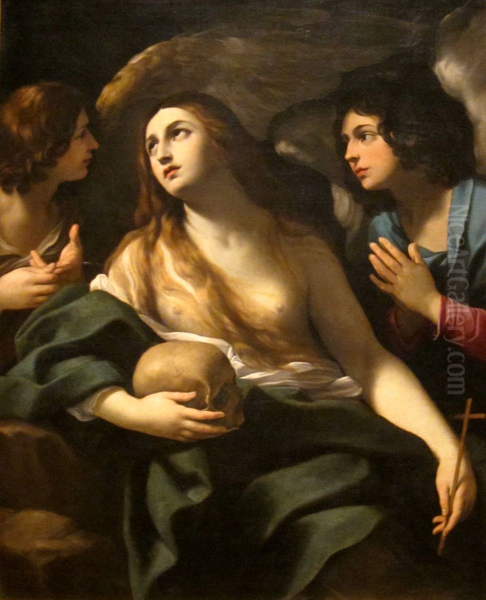 Mary Magdalene Between Two Angels Oil Painting by Guido Reni