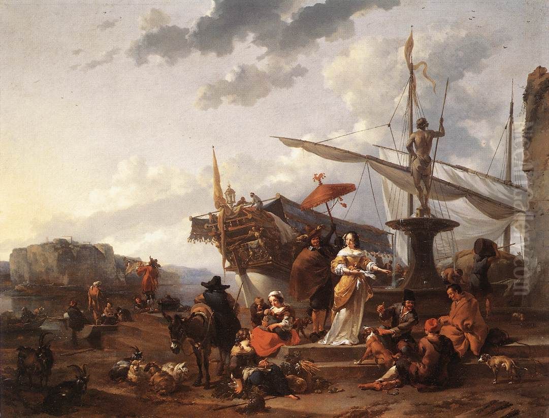A southern harbor scene Oil Painting by Nicolaes Pieterszoon Berchem