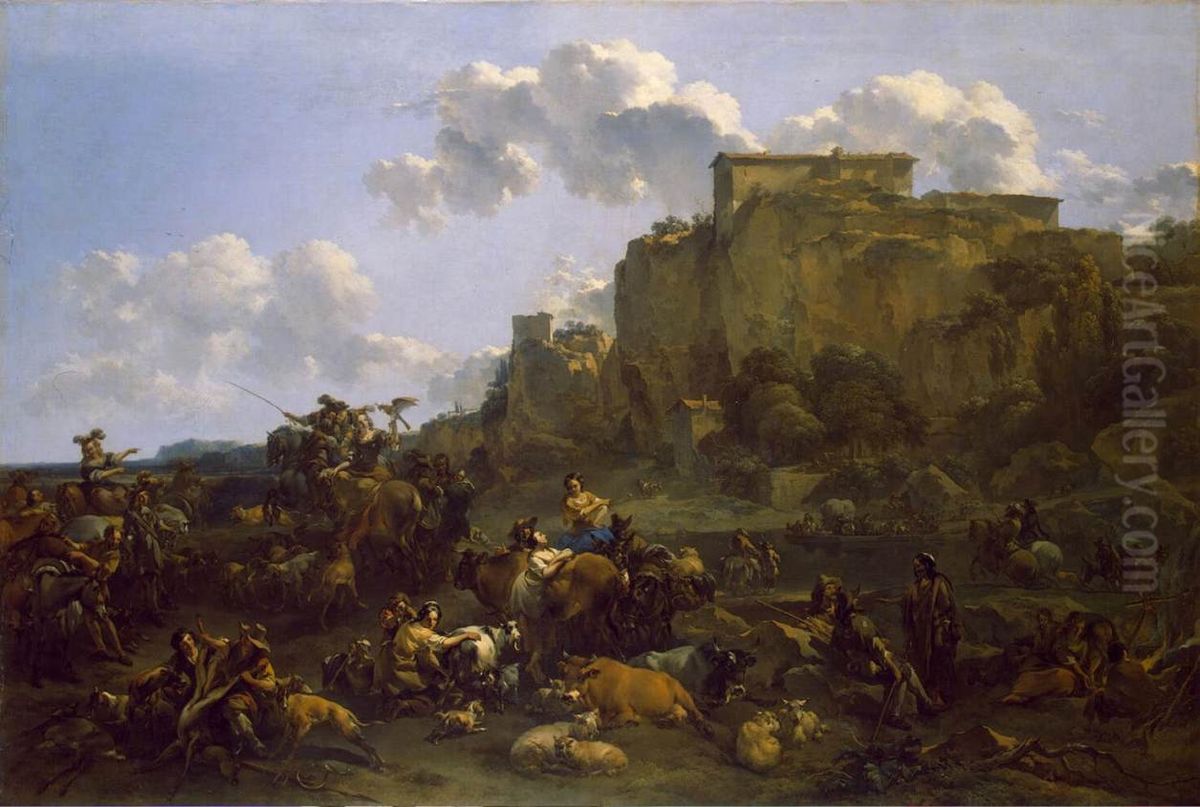 Hunters Resting Oil Painting by Nicolaes Pieterszoon Berchem