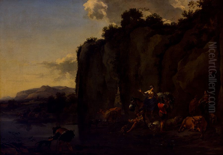 Italian scene Oil Painting by Nicolaes Pieterszoon Berchem