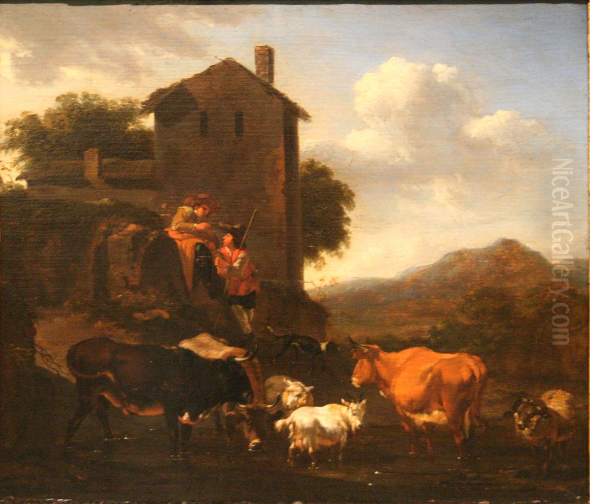 Paysage avec figures et animaux Oil Painting by Nicolaes Pieterszoon Berchem