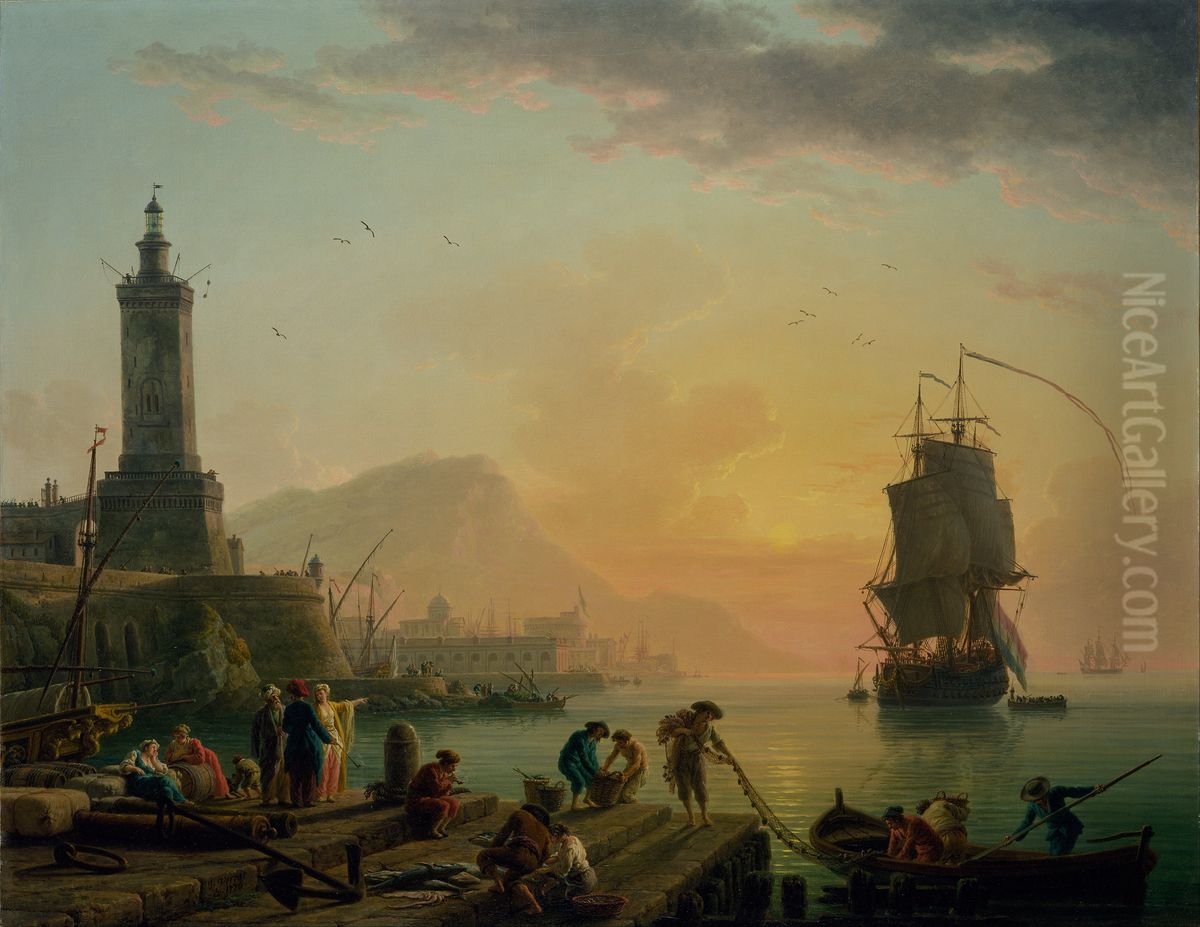 A Calm at a Mediterranean Port Oil Painting by Joseph Vernet